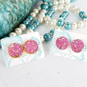 6/$20 Pink Sparkle Acrylic Druzy  Stud Earrings